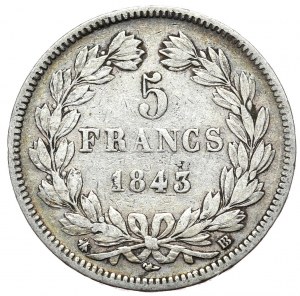 France, 5 Francs, 1843, BB, Strasbourg