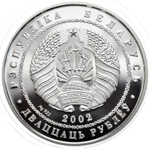 Białoruś, 20 rubli 2002, niedźwiedź brunatny