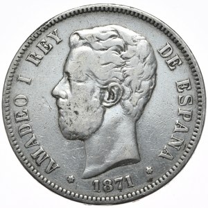 Spain, 5 Pesetas, 1871.