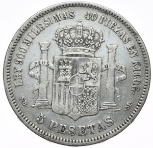 Spain, 5 Pesetas, 1871.