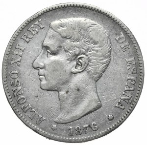 Spain, 5 Pesetas, 1876.