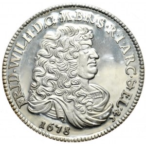 Niemcy, Prusy (księstwo), kopia rzadkiego talara 1678 Fryderyka Wilhelma, datowana - 1976 rok, srebro 925
