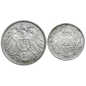 Niemcy, Zestaw 2 sztuk - 1 marka 1914 F i 1/2 marki 1916 D