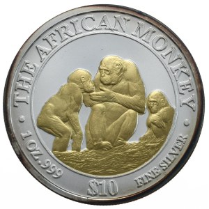 Somalia, 10 Dolarów, 2004r., Małpy, Rzadkość