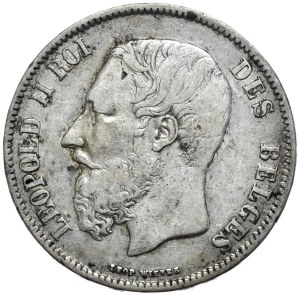 Belgium, 5 francs, 1869.