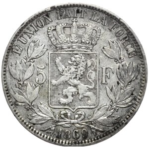 Belgia, 5 franków, 1869r.