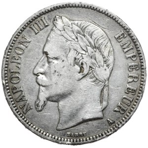 Francja, 5 franków, 1868r., A, Paryż