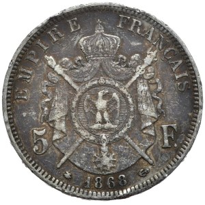Francja, 5 franków, 1868r., A, Paryż
