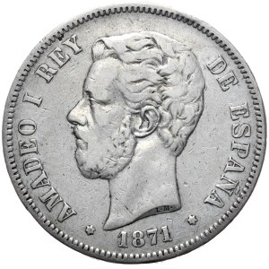 Spain, 5 Pesetas, 1871.