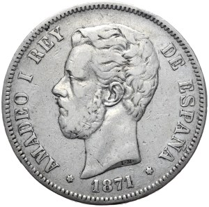 Spain, 5 Pesetas, 1871.