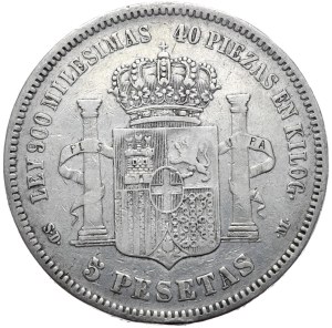 Spain, 5 Pesetas, 1871.