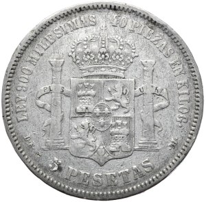 Spain, 5 Pesetas, 1875.
