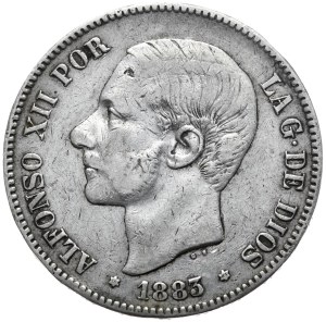 Spain, 5 Pesetas, 1883.