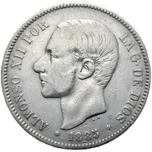 Spain, 5 Pesetas, 1885.