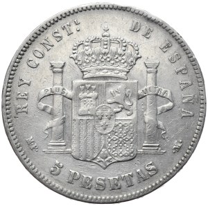 Spain, 5 Pesetas, 1885.