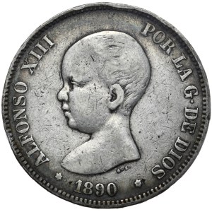 Spain, 5 Pesetas, 1890.