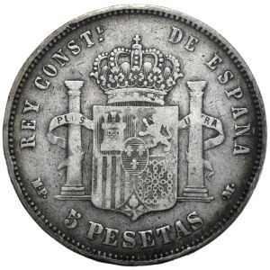 Spain, 5 Pesetas, 1890.