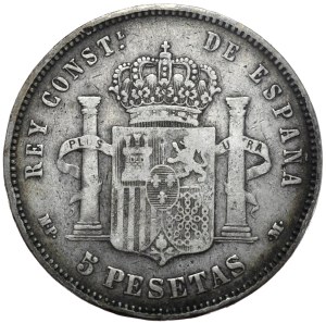 Spain, 5 Pesetas, 1890.