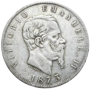 Italy, 5 lire 1873 M BN, Milan