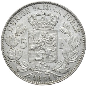 Belgium, 5 Francs, 1871.
