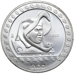 Meksyk, 100 $ 1992r., 1oz., wojownik Azteków