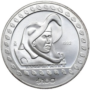 Mexico, $100 1992, 1oz., Aztec warrior