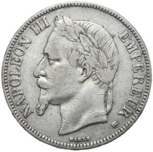 France, 5 francs, 1868, BB, Strasbourg