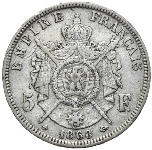France, 5 francs, 1868, BB, Strasbourg