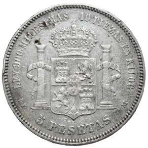 Spain, 5 Pesetas, 1876.