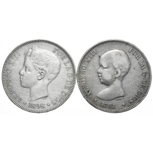 Hiszpania, 2x5 Peset, 1898-91r.
