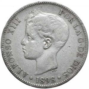 Spain, 5 Pesetas, 1898.