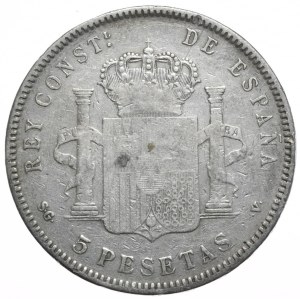 Spain, 5 Pesetas, 1898.