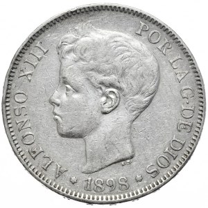 Spain, 5 Pesetas, 1898.