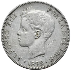 Spain, 5 Pesetas, 1898.