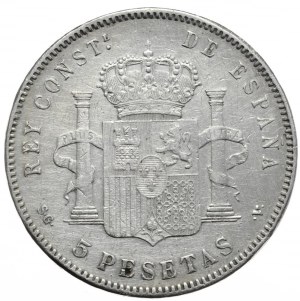 Spain, 5 Pesetas, 1898.