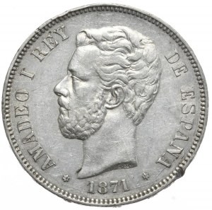 Spain, 5 Pesetas, 1871.