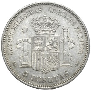 Spain, 5 Pesetas, 1871.