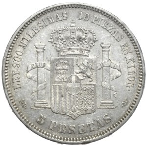 Spain, 5 Pesetas, 1871.
