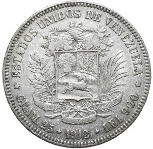 Venezuela, 5 Bolivars, 1912.