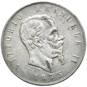 Włochy, 5 lirów 1875 R, Rzym, rzadka mennica