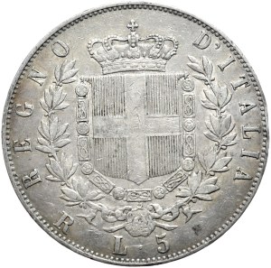 Italy, 5 lira 1875 R, Rome, rare mintage
