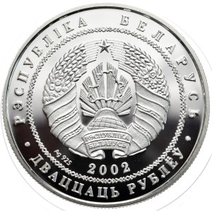 Białoruś, 20 rubli 2002, niedźwiedź brunatny