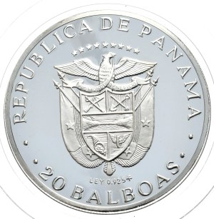 Panama, 20 Balboas, 1973, 3.85oz., proof in box with certificate