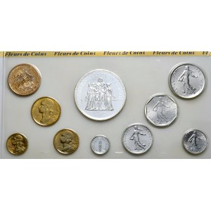 Francja, Zestaw rocznikowy 1980 - od 1 centime do 50 Franków, Herkules. W oryginalnym pudełku.Ostatni, najrzadszy rocznik.