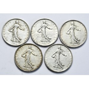 Francja, 5 franków 1960-1963, siewca, zestaw 5 sztuk