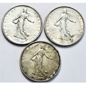 Francja, 5 franków 1960-1963, siewca, zestaw 3 sztuk