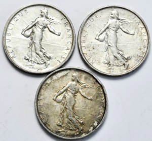 France, 5 francs 1960-1963, sower, set of 3 pieces
