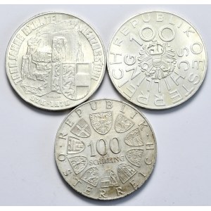 Austria, zestaw 3x100 szylingów, różne roczniki