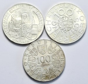 Austria, set of 3x100 shillings, various vintages