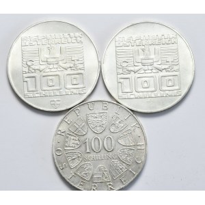 Austria, zestaw 3x100 szylingów, różne roczniki